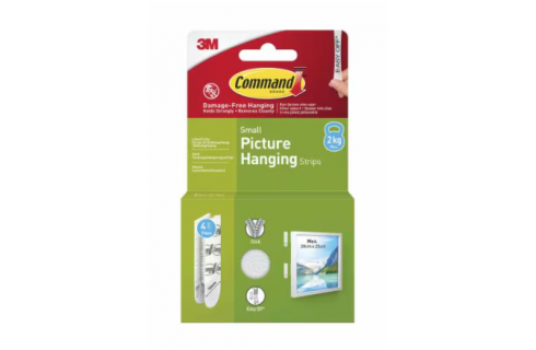 3M Command™ Small Picture Hanging Strips 2kg, 4 Pairs (8 Strips) - White 3M Command™ Small Picture Hanging Strips 2kg, 4 Pairs (8 Strips) - White